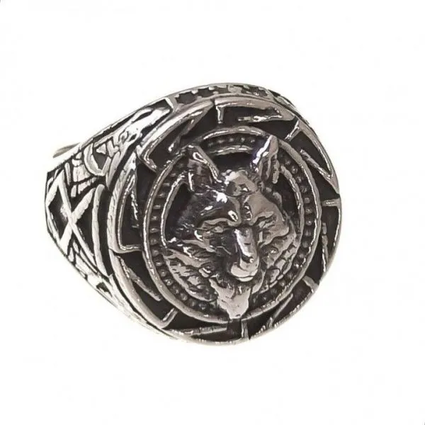 Anillo Sello Lobo en Plata