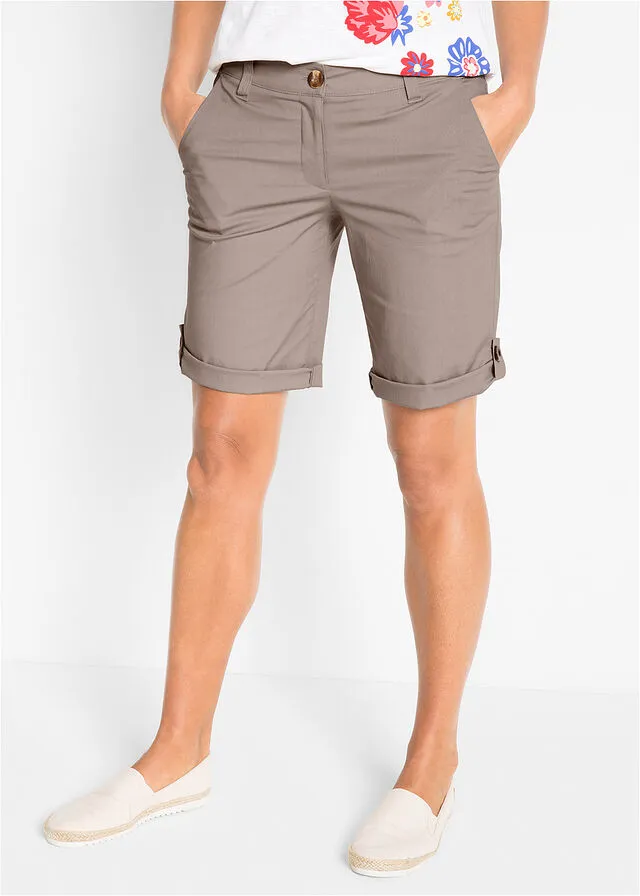 Bermudas de algodón veraniegas taupe