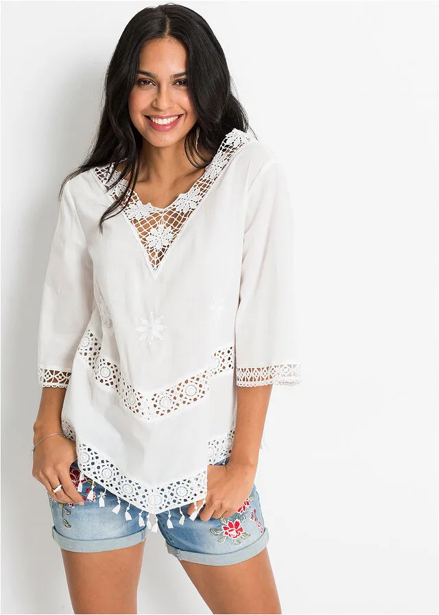 Blusa tipo túnica Blanco lana