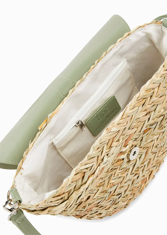 Bolso bandolera de paja Natural-verde pastel