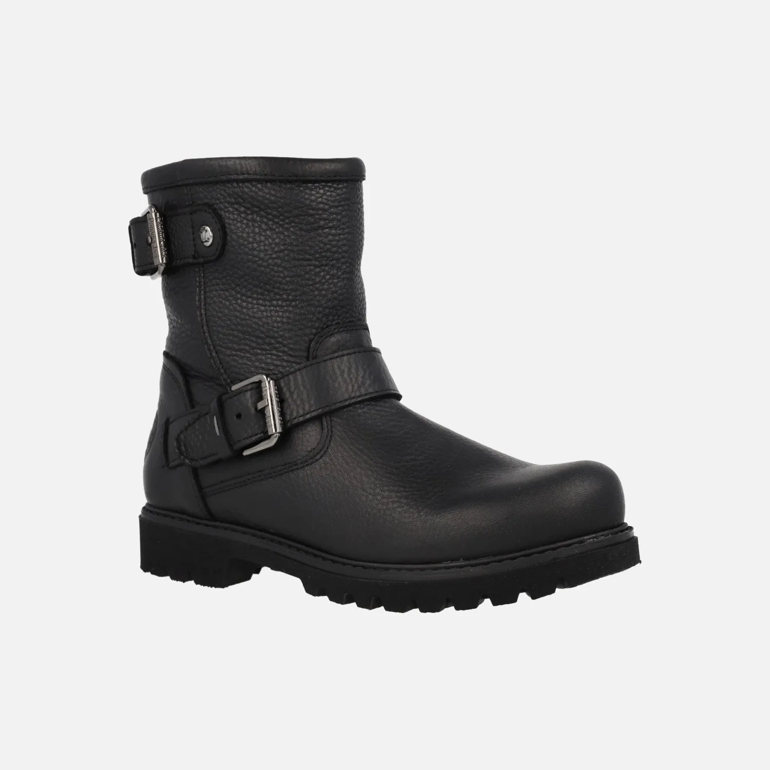 Botas de estilo motero en piel negra Felina con detalle de hebillas