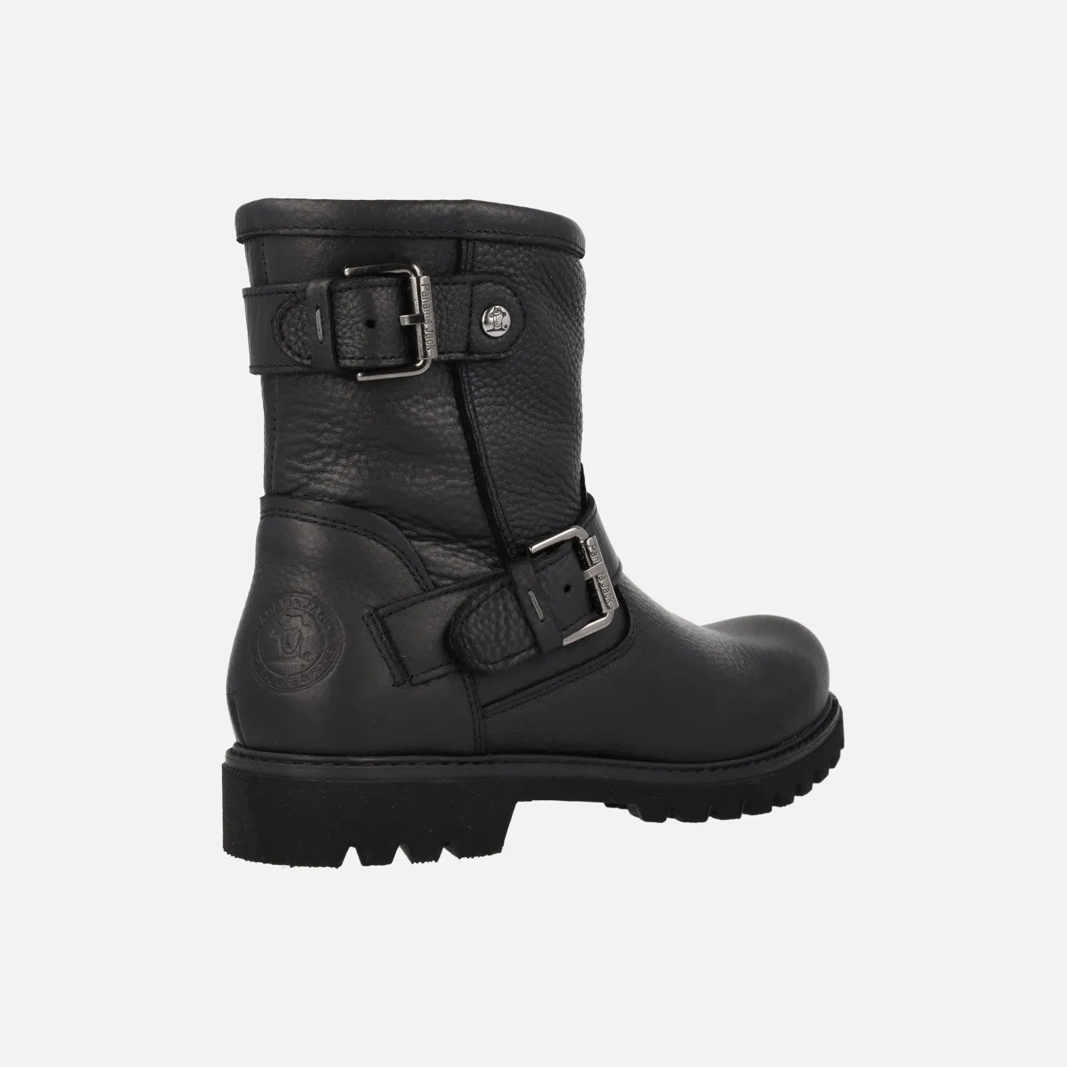 Botas de estilo motero en piel negra Felina con detalle de hebillas