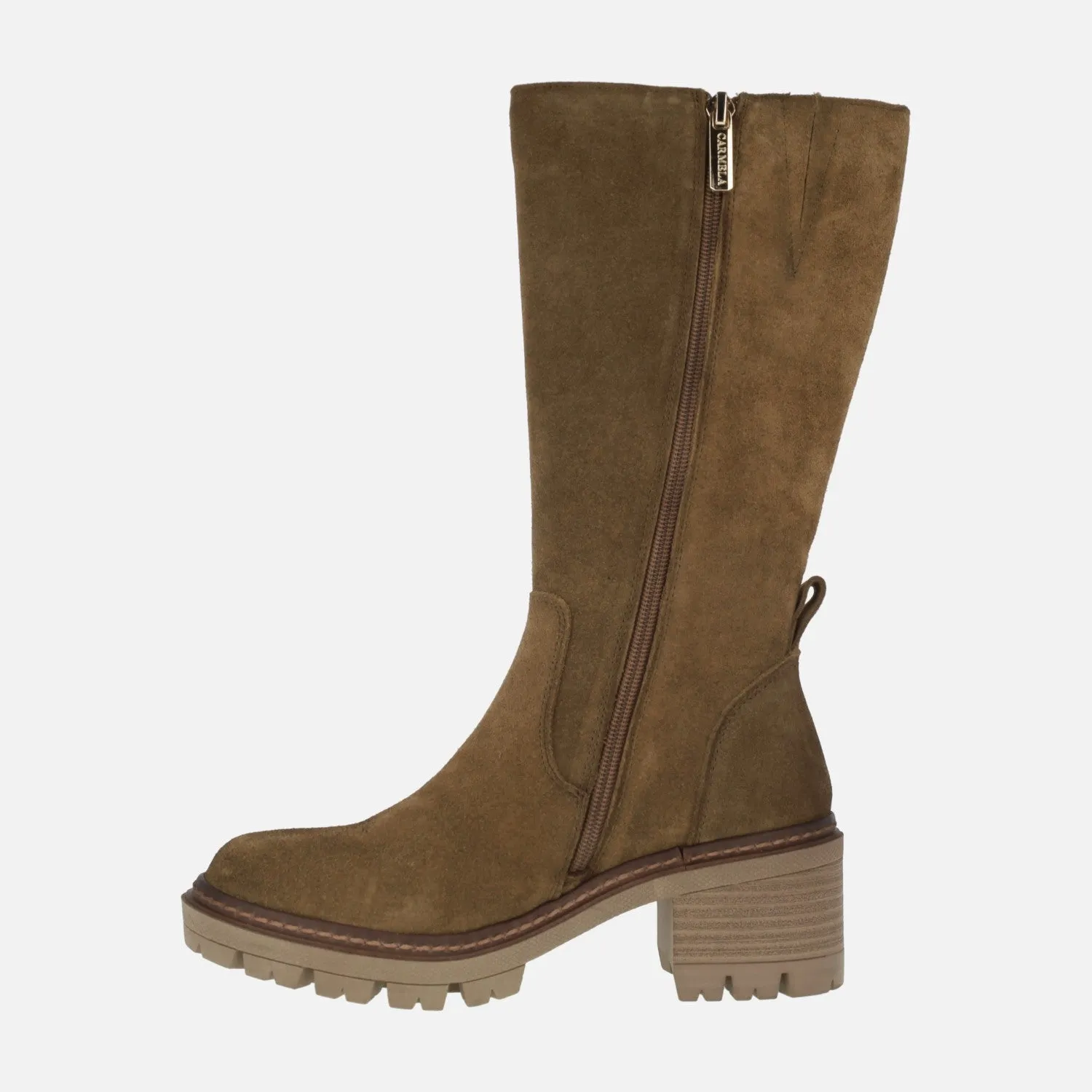 Botas de mujer en serraje camel con piso track