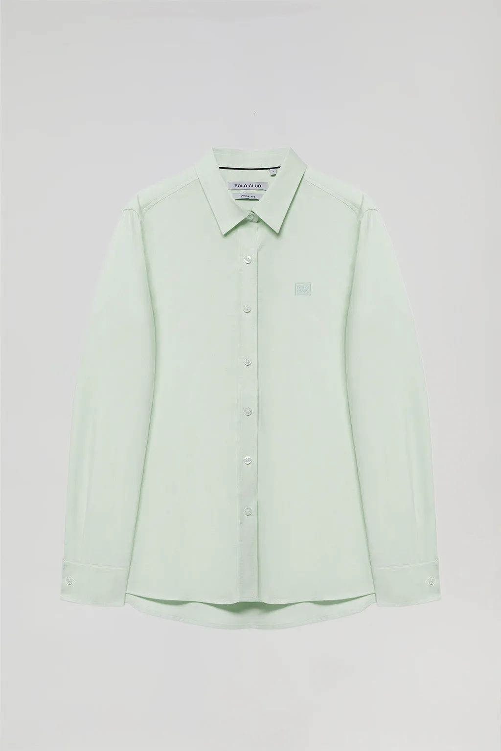 Camisa oxford verde claro con logo bordado