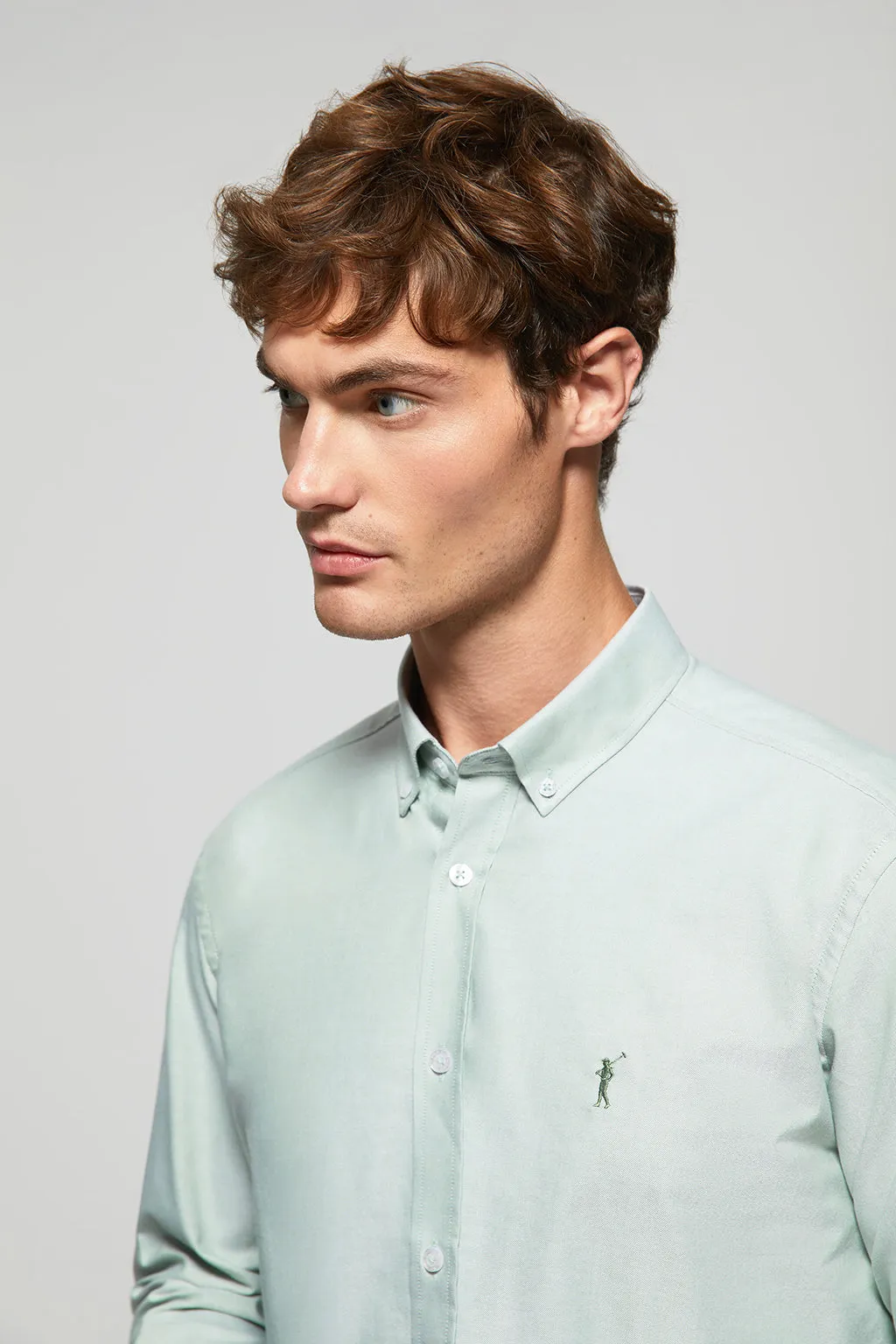 Camisa Oxford verde jade con logo Rigby Go