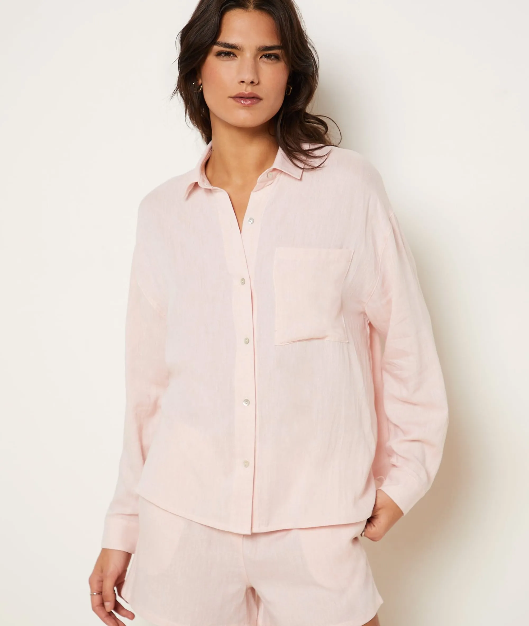 Camisa pijama de lino mezclado JUSTINE ROSE - ETAM