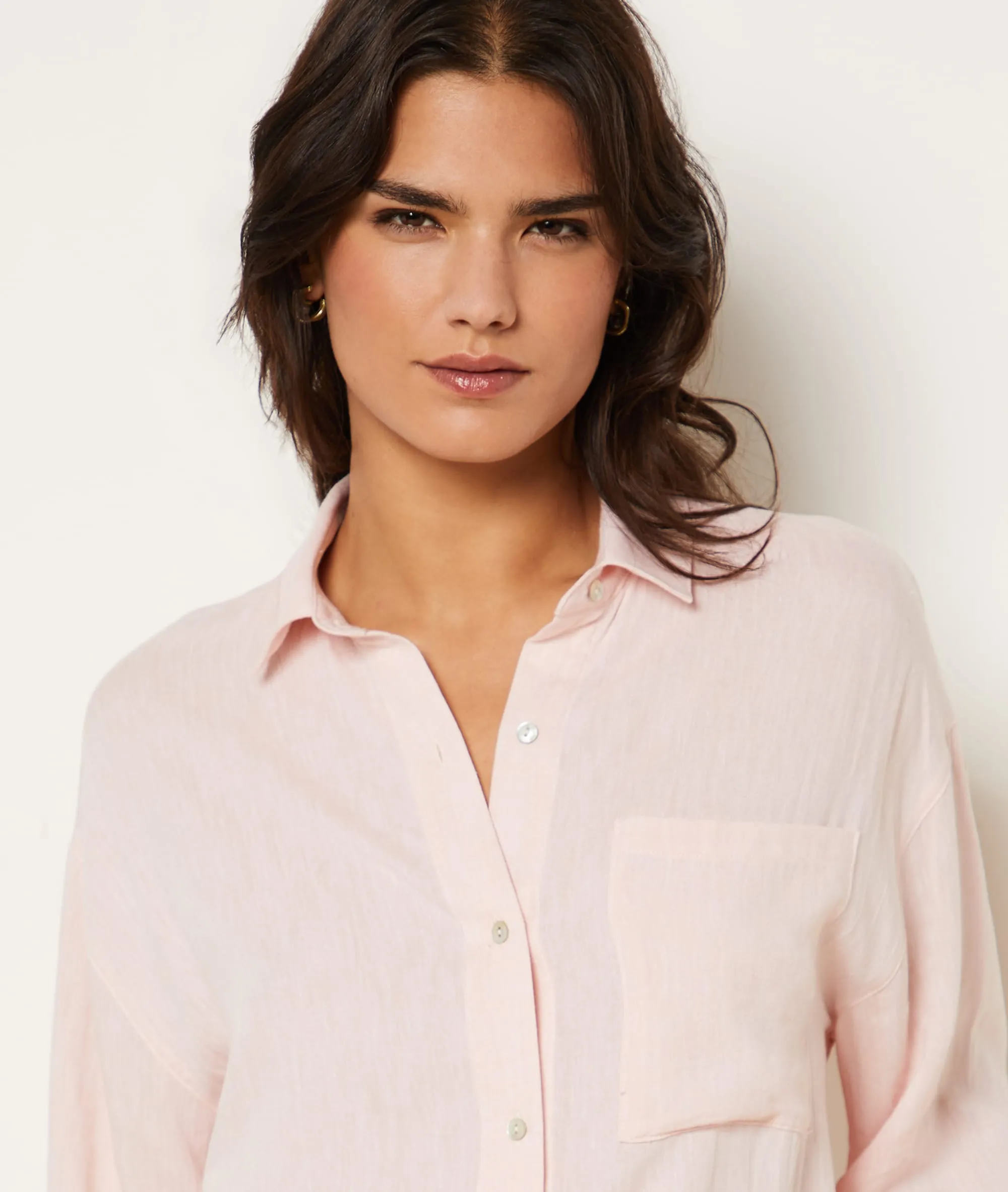 Camisa pijama de lino mezclado JUSTINE ROSE - ETAM