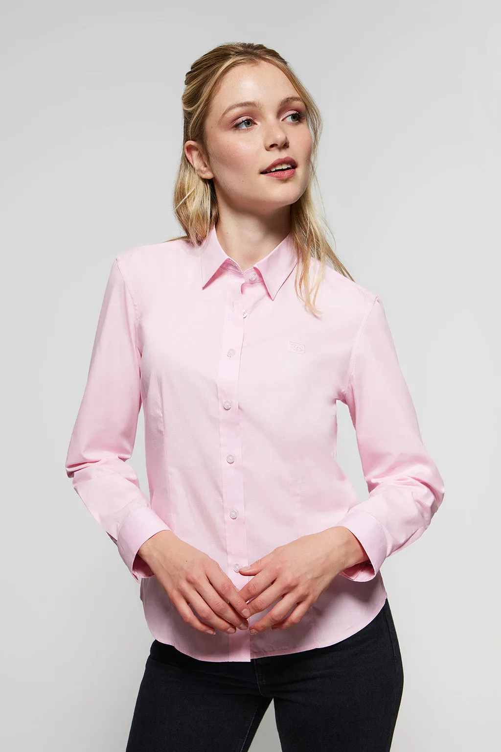 Camisa rosa Slim fit de popelín con logo