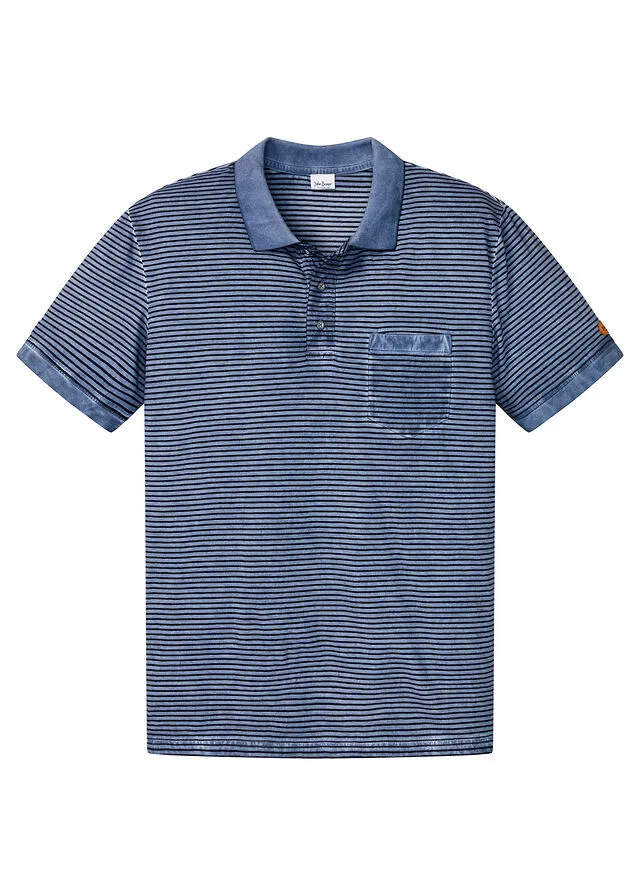 Camiseta de tipo polo Azul ahumado de rayas finas