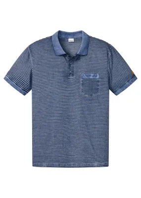 Camiseta de tipo polo Azul ahumado de rayas finas