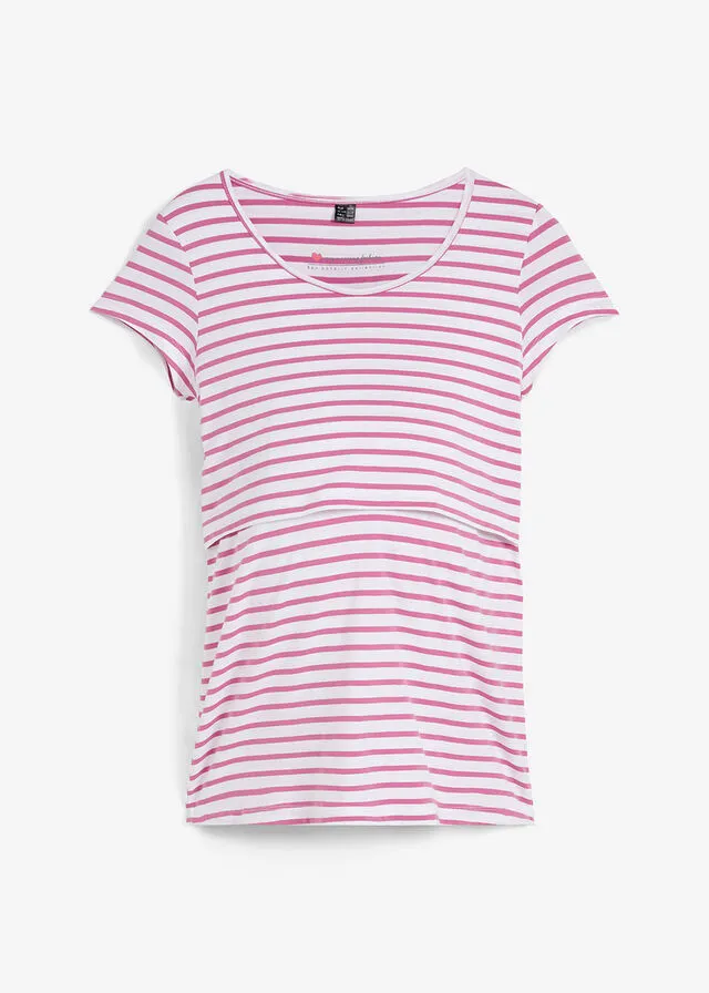 Camiseta premamá/de lactancia Rosa violáceo/blanco de rayas