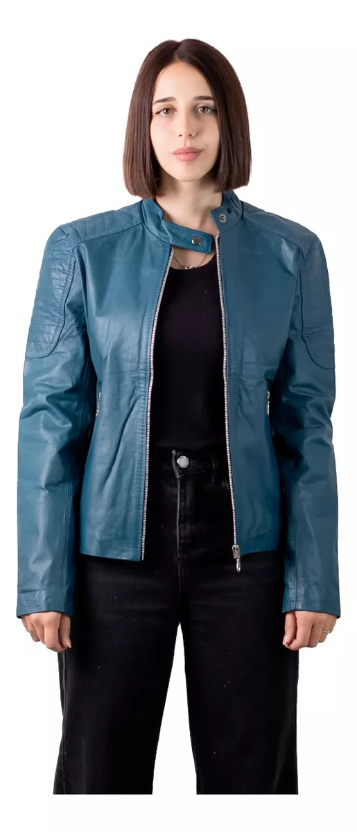 Campera De Cuero Vacuno 100% Legitimo De Mujer Azul - Lore