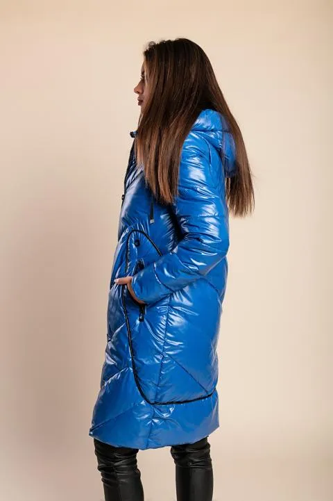 Chaqueta larga con capucha, azul