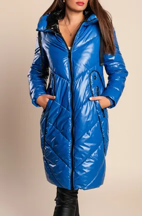 Chaqueta larga con capucha, azul