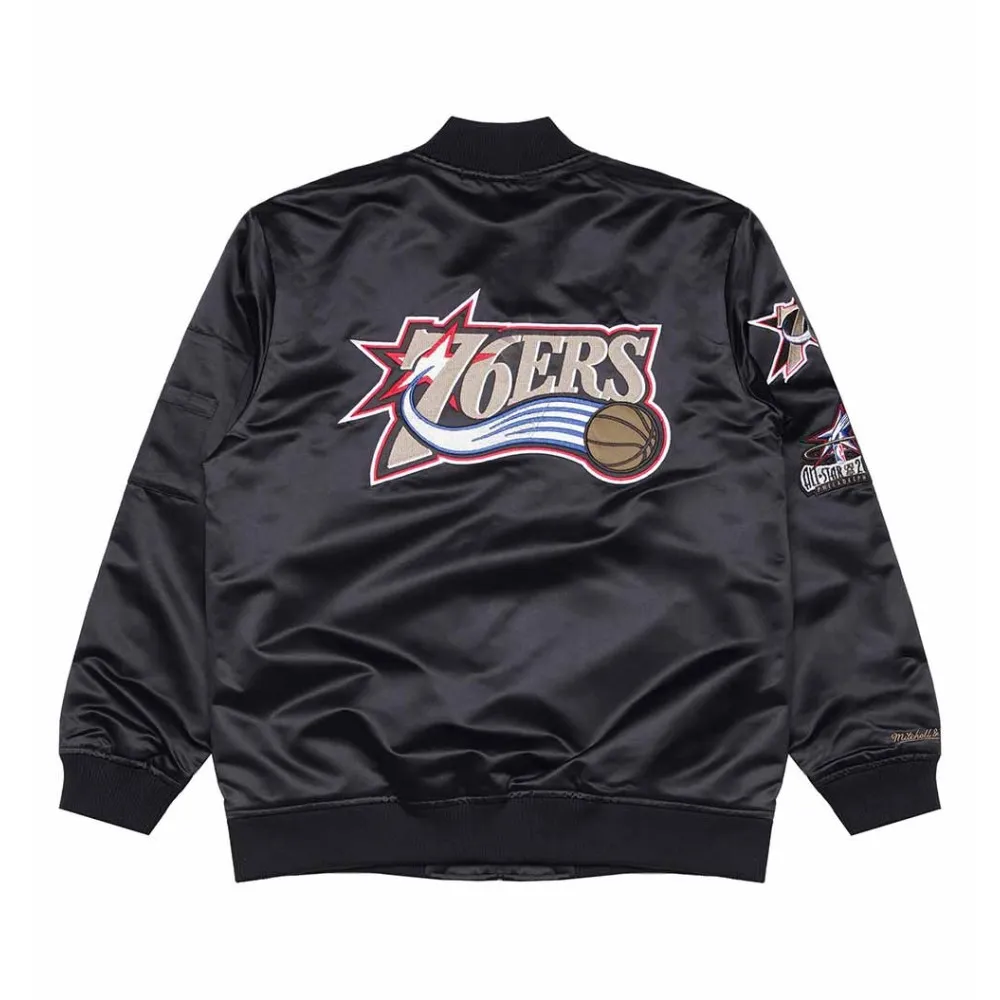 Chaqueta Philadelphia 76ers NBA Lightweight Satin Bomber Black