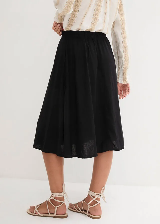 Falda midi de lino Negro