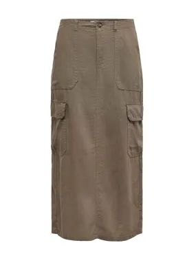 Falda Only Malfy cargo midi marrón de lino para mujer