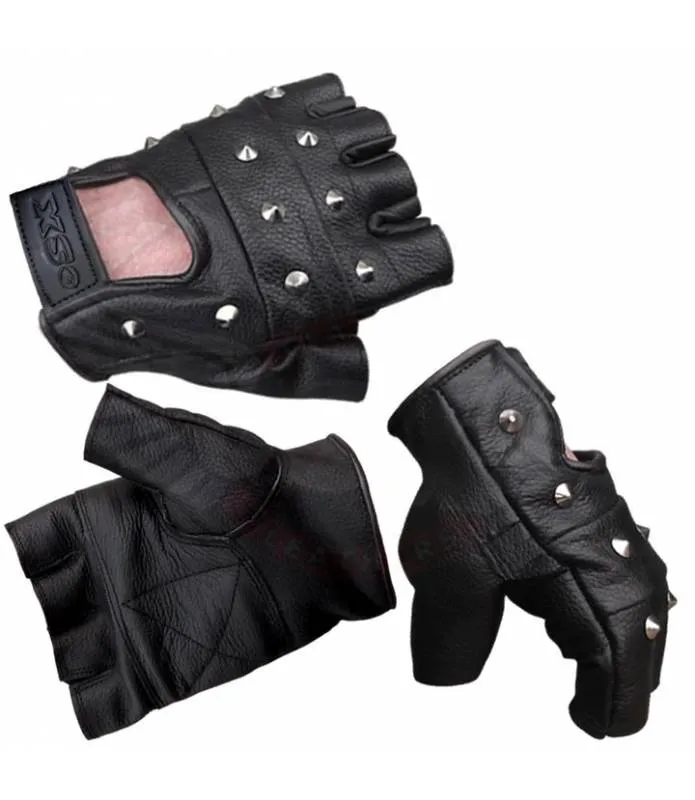 Guantes Sin Dedos MITONES de PIEL con PINCHOS OSX Mod.AC08/3 Biker,Rock,Gothic