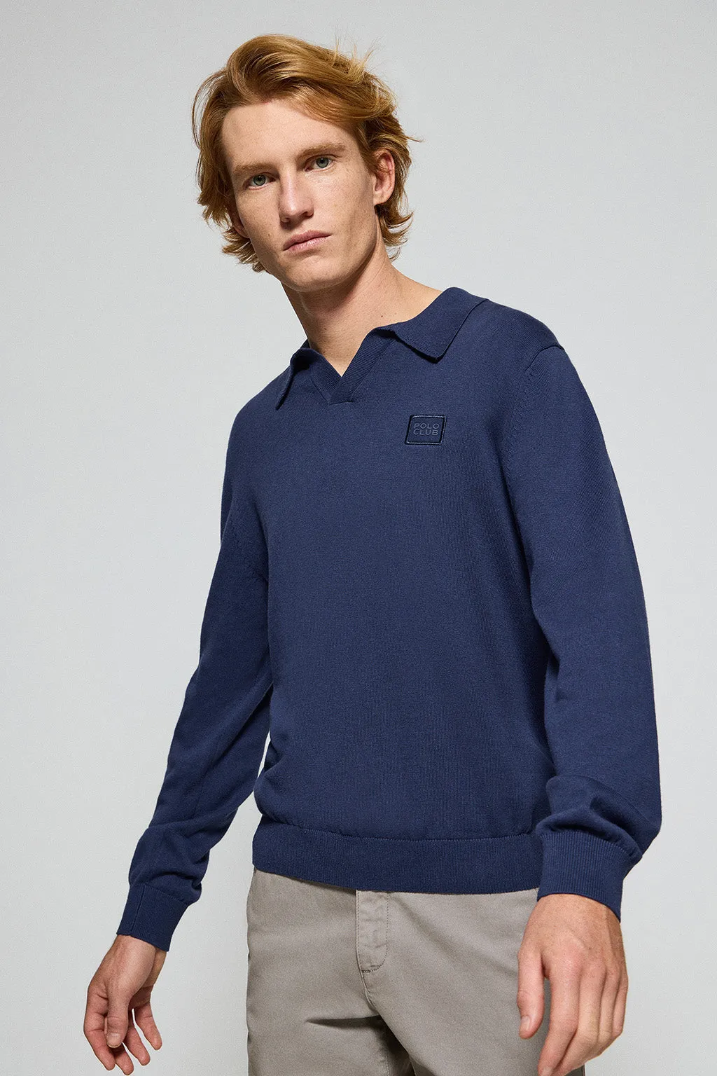 Jersey azul Martin de cuello polo y pico con detalle Polo Club