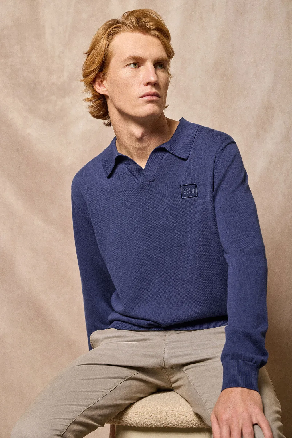 Jersey azul Martin de cuello polo y pico con detalle Polo Club