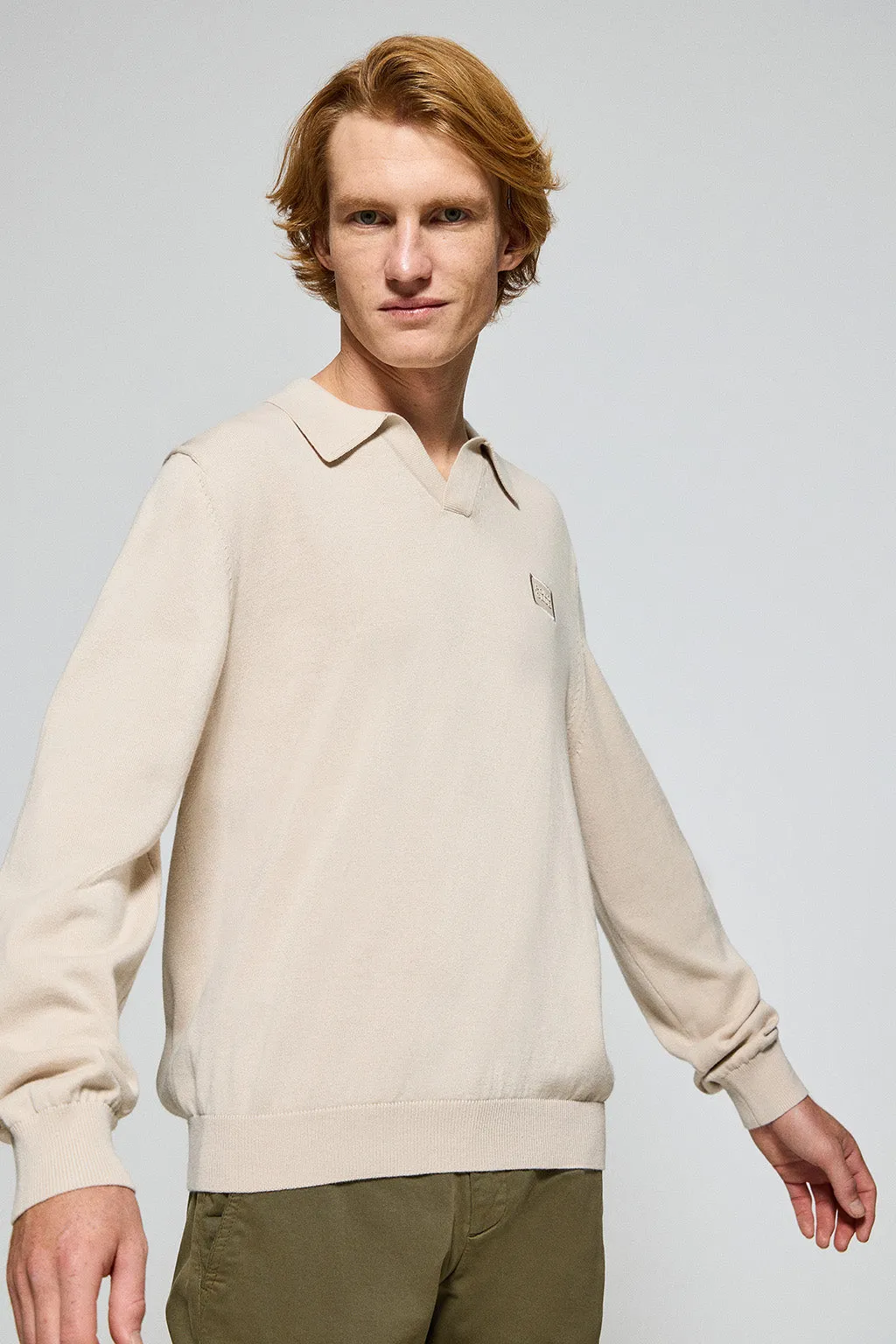 Jersey beige Martin de cuello polo y pico con detalle Polo Club