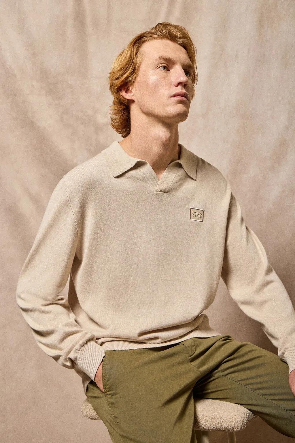 Jersey beige Martin de cuello polo y pico con detalle Polo Club