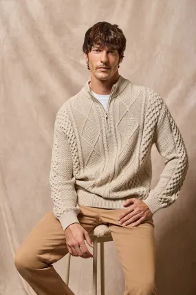 Jersey trenzado Nil beige con cremallera y detalle Polo Club