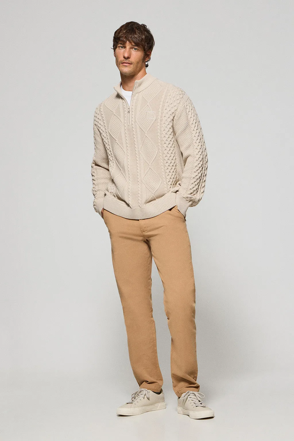 Jersey trenzado Nil beige con cremallera y detalle Polo Club