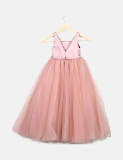 NoName Vestido rosa tul escote satinado