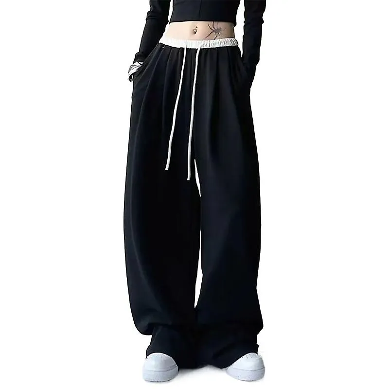 Pantalones de chándal negros para mujer Casual Vintage Harajuku Streetwear Pantalones holgados de pierna ancha