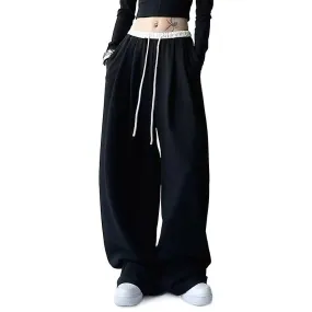 Pantalones de chándal negros para mujer Casual Vintage Harajuku Streetwear Pantalones holgados de pierna ancha