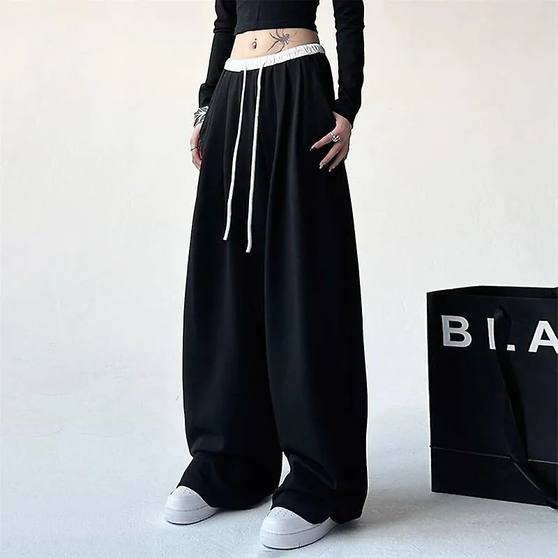 Pantalones de chándal negros para mujer Casual Vintage Harajuku Streetwear Pantalones holgados de pierna ancha