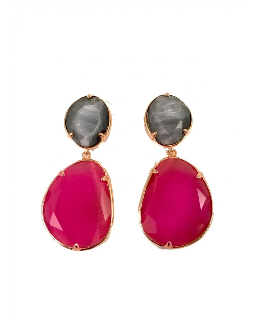 PENDIENTES FUCSIA DE PIEDRA