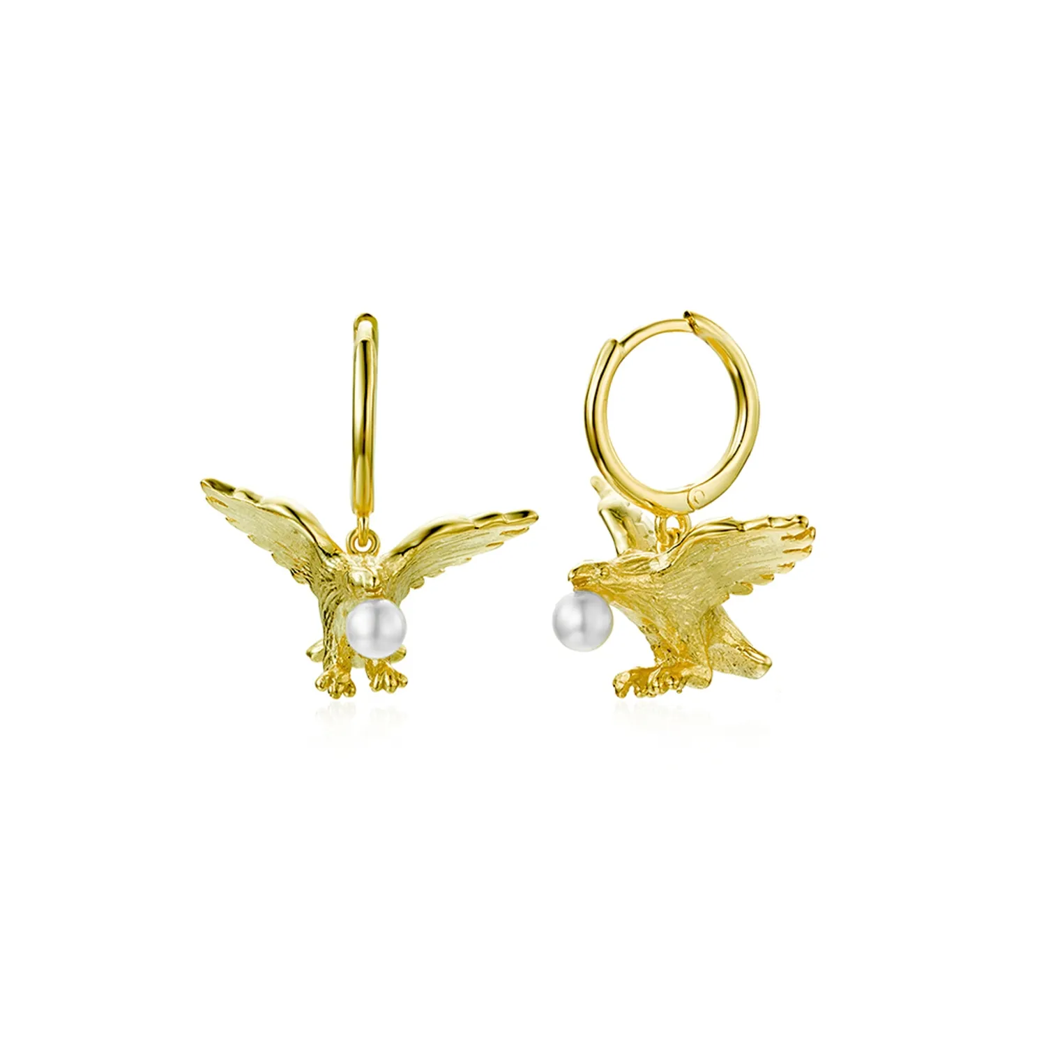 Pendientes Plata Aro Aguila con Perla Gold