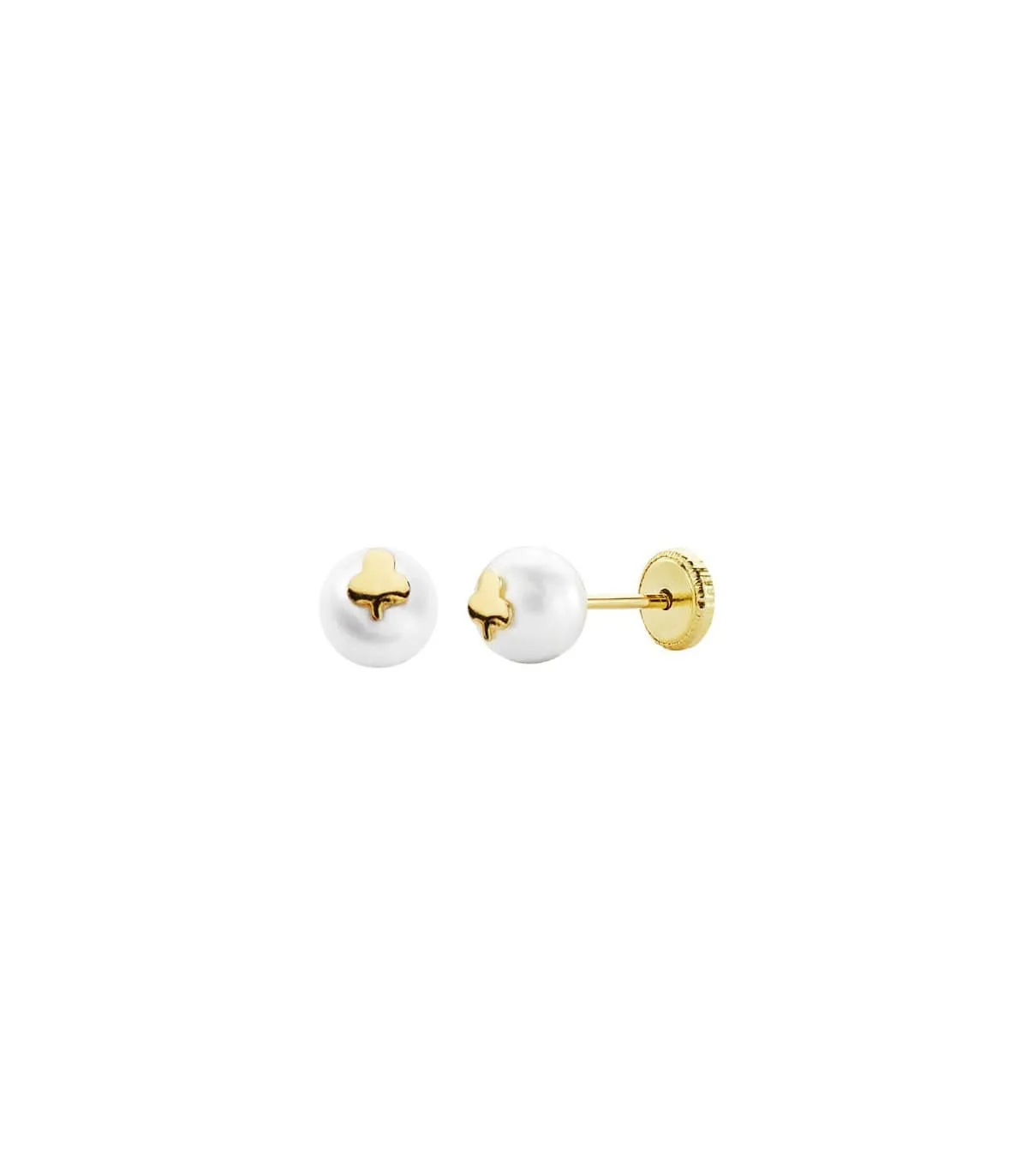 Pendientes Trébol Oro amarillo 18K Perla 6mm