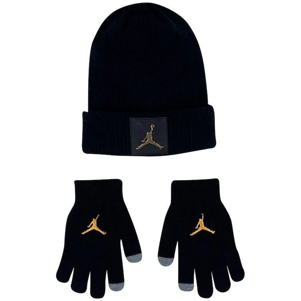 Set Kids Jordan Metal Jumpman Gorro Guantes Black Gold