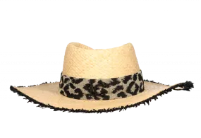 Sombrero Rafia Natural Ala Ancha Cinta Animal Print Logo Negro