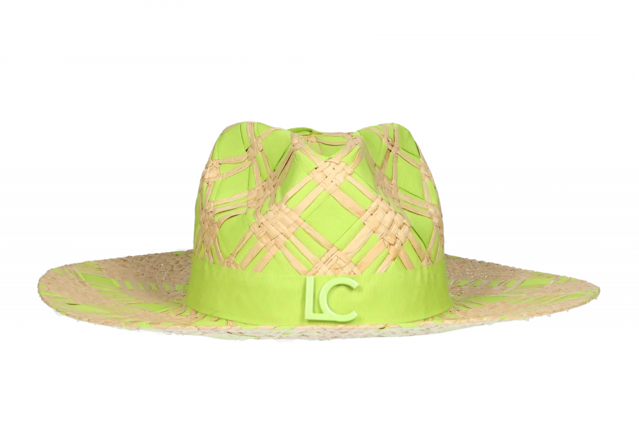 Sombrero Trenzado Lima/beige Banda Logo Lacado Al Tono