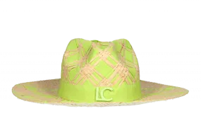 Sombrero Trenzado Lima/beige Banda Logo Lacado Al Tono