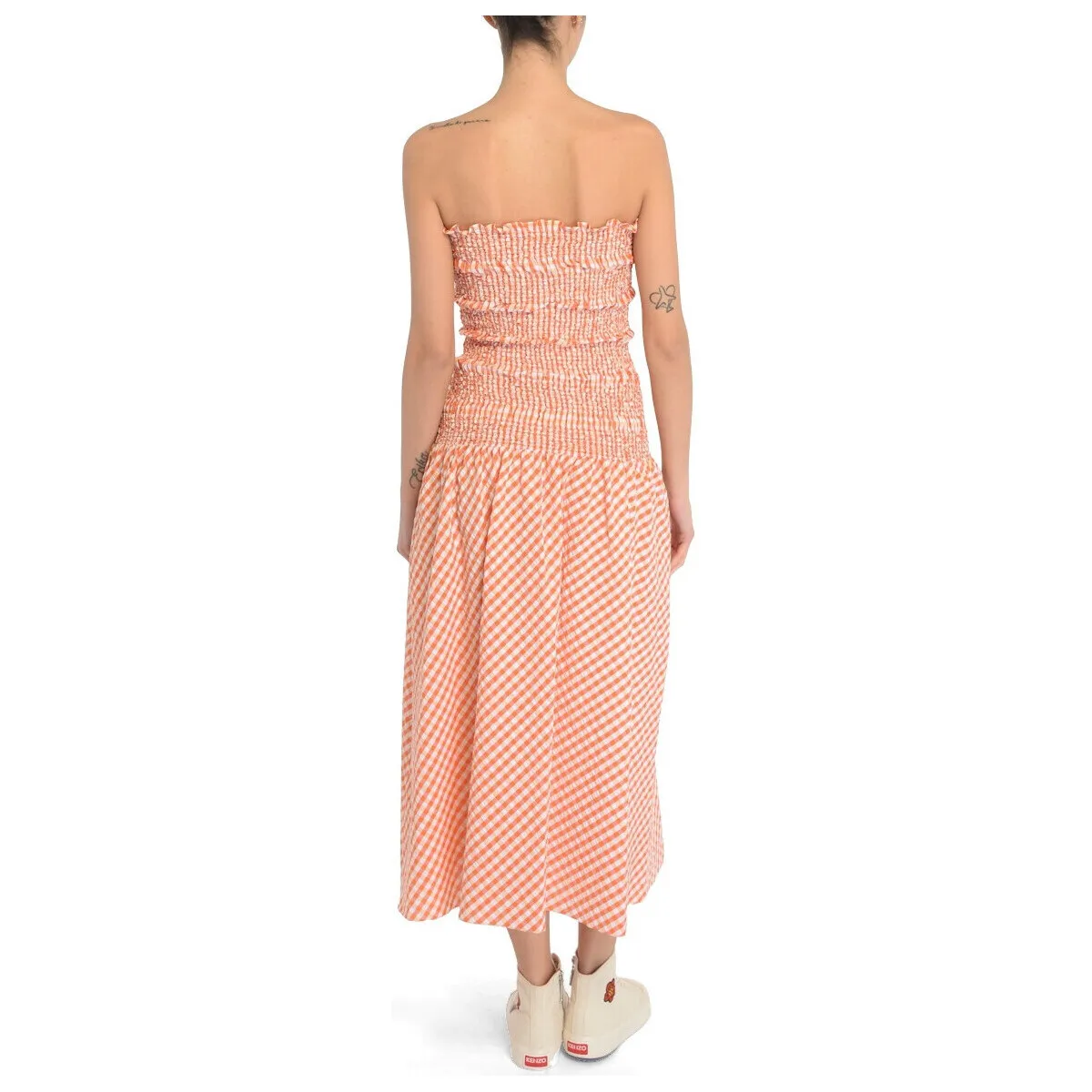 Vestido midi  blanco y naranja