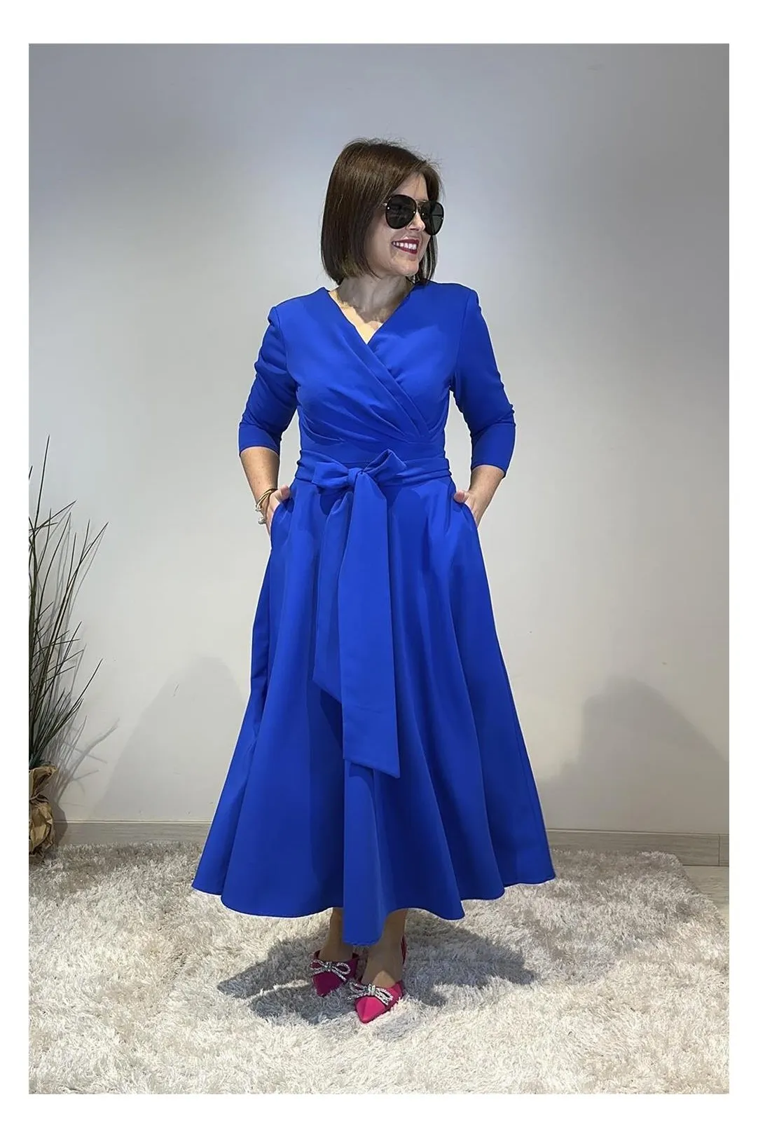 VESTIDO MIDI VUELO AZUL